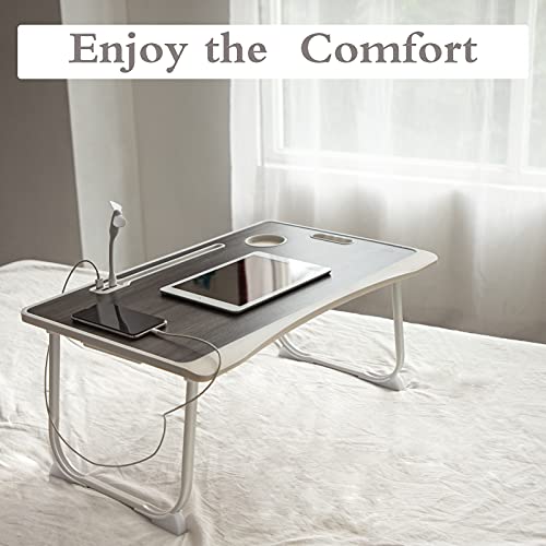 Tiovo Laptop Bed Desk, Portable Bed Table 4 Usb Ports Laptop Stand Bed Lap Desk Tray Table With Foldable Legs Storage Drawer For Home Bed Couch Floor, Gray #TOP4
