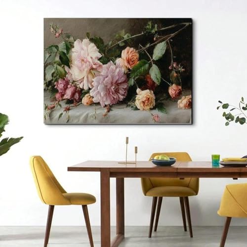 Impression d'art florale LSYALUCK tableau roses roses 90x145cm