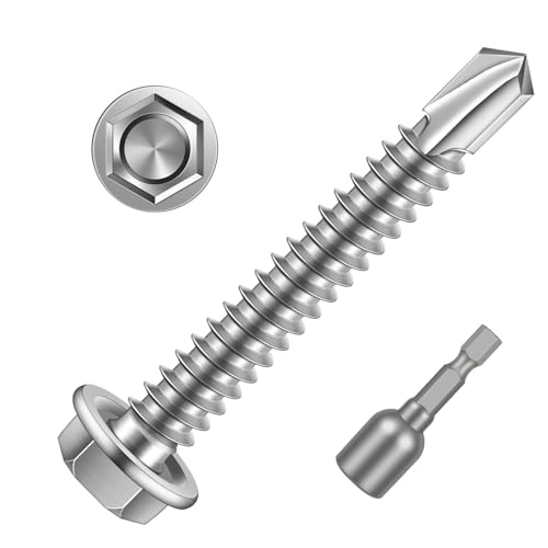 MewuDecor #14 x 2 (3/4" to 3" Available) Hex Washer Head Self Drilling Sheet Metal Screws with Drill Point, Stainless Steel 410, 50 PCS
