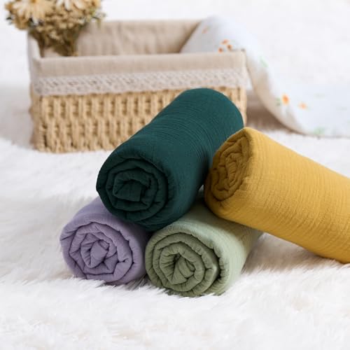Image of Meracorallo Muslin Swaddle Blanket, 100% Cotton Receiving Blanket Soft and Breathable Swaddle Wrap for Baby Boys and Girls, Dark Green