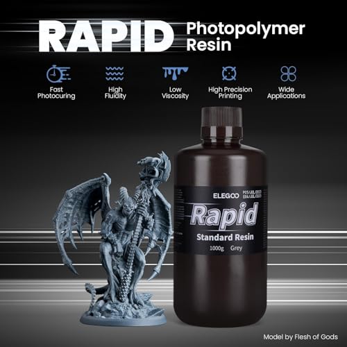 Image of ELEGOO Rapid 3D Printer Resin 405nm UV Curing Photopolymer Resin for Mars 4 Ultra and Saturn 3 Ultra Resin 3D Printer, Fast Curing, High Precision, Grey 1000g