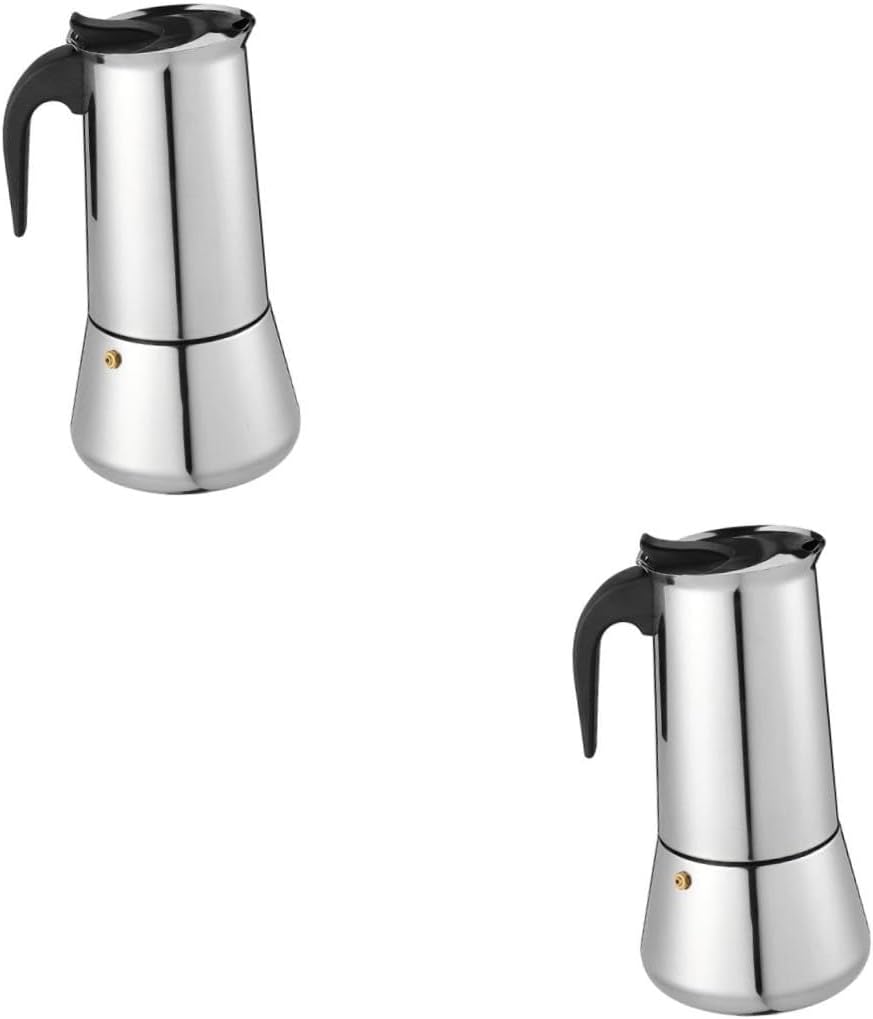 2pcs Stainless Steel Espresso Coffee Pot Stovetop Coffee Maker for Induction Open Flame and Electric Cookers Compact Design Handle Easy to Use and Clean