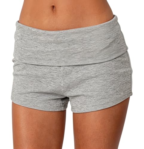 Image of Women Low Waist Lounge Shorts Fold Over Skinny Pajamas Shorts Summer Casual Pj Bottom Sleep Shorts
