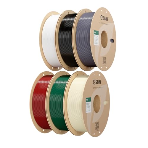 Image of eSUN 6KG Bulk PLA+ Filament 1.75mm, 6 Spool Pack (1KG /Spool) Pro-Grade High Toughness PLA Plus 3D Printer Filament, Dimensional Accuracy + /- 0.03mm, Black+White+Grey+BoneWhite+PineGreen+FireEngineRed