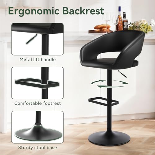 Image of PU Leather Adjustable Swivel Counter Height Bar Stool, Black, Black Base