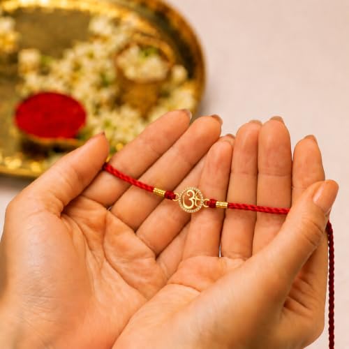 Image of AIRA 925 Sterling Silver Premium Designer Bracelet Rakhi for Brother | Handmade Raksha Bandhan Sacred Thread with Silver-Tone Geometric Charm & Adjustable Red Braided Cord | Traditional Festival Rakhi Gift