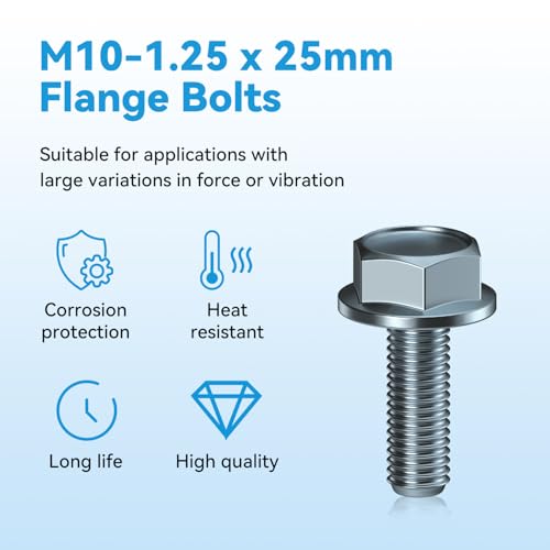 Image of EOPOAYI M10x1.25 Bolt M10-1.25 x 25mm Hex Head Flange Bolts Compatible with Most Brands of ATV UTV Quad 4 Wheeler Go Karts Mini Bike Truck Lawn Mower Snowmobile Pressure Washers Motorcycle Parts 10PCS