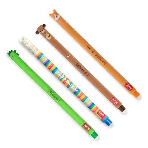 Legami - Set di 4 Penne Gel Cancellabili, Temi Dino, Teddy Bear,...