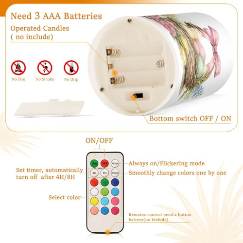 Image of ALAZA Cute Watercolour Little Rabbit Easter Flickering Flameless Candles Battery Operated with Remote Timer,Tea Light Candles LED Pillar Votive Candles Set of 2 for Outdoor Indoor Decorations