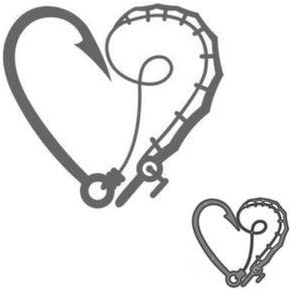 Gancho de caña de pescar corazón corte de metal troqueles decoración álbum de recortes tarjeta artesanía