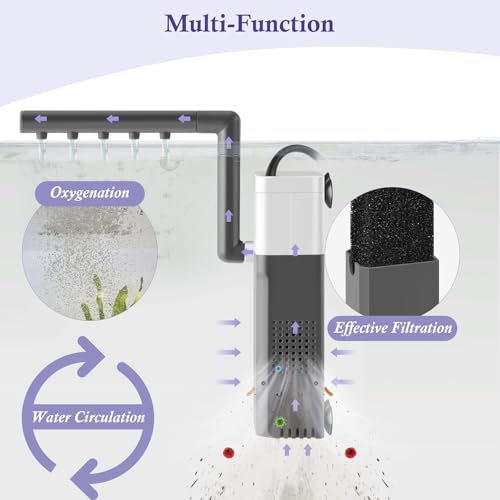 Image of 3W Mini Fish Tank Filter, 48GPH Quiet Aquarium Internal Filter 3-in-1 Submersible Fish Tank Filter Pump for 1-6Gal Betta /Fry /Shrimp Tanks