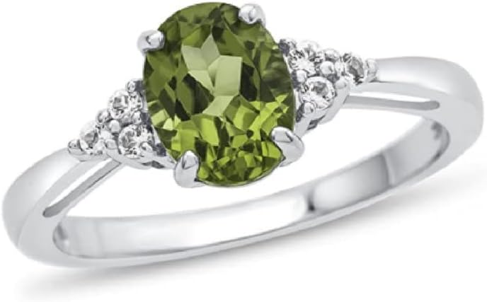 Green Natural Natural Peridot Gemstone 925 Sterling Silver Women Wedding Ring