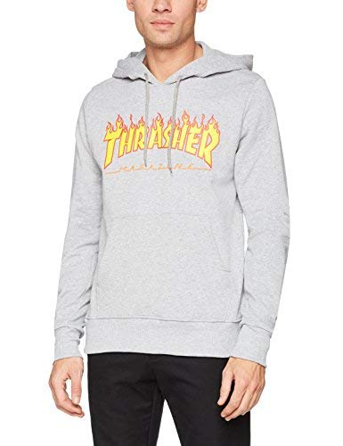 Thrasher Truflp05754 Sweat à Capuche, Gris (Gris chiné/Flamme), M Homme