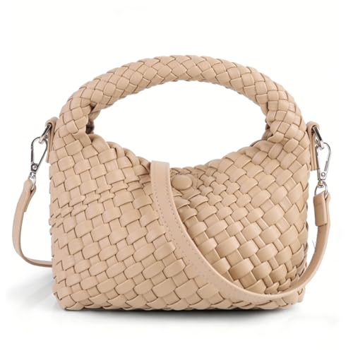 Image of Woven Crossbody Bag Small Tote Cute Purse for Women,Top Handle Handbag Pu Leather Shoulderbag with Detachable Strap