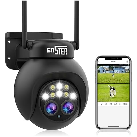 ENSTER 360° PTZ Security Camera Outdoor, 2.5K 4MP Dual Lens Wi-Fi Camera with 8X Hybrid Zoom, Motion Tracking, Color Night Vision, Two-Way Audio, Siren Alert, SD/Cloud Storage, IP66 Weatherproof Cover