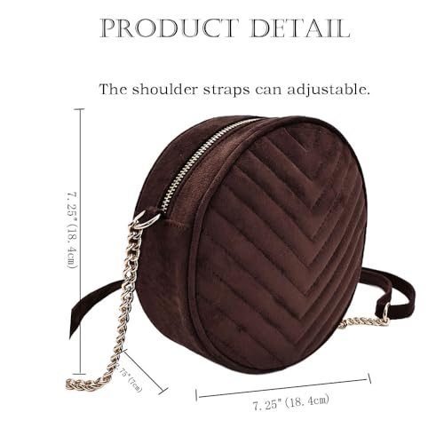 Image of Round Crossbody Bag for Women,PU Leather Shoulder Bag with Metal Chain Strap, Cellphone Purses with Zipper