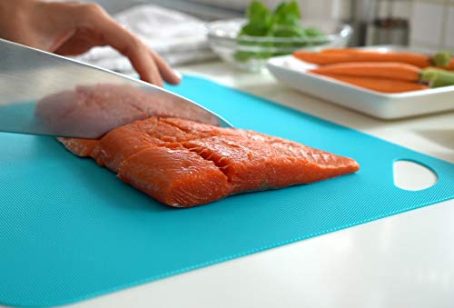 Image of Dexas Heavy Duty Cutting Board Grippmat, Flexible Cutting Boards for Kitchen, Set of 4, Non Slip Plastic Board Cutting Mat 11.5 by 14 inches, Bright Blue, Yellow, Orange and Pink Set Kitchen Gadgets