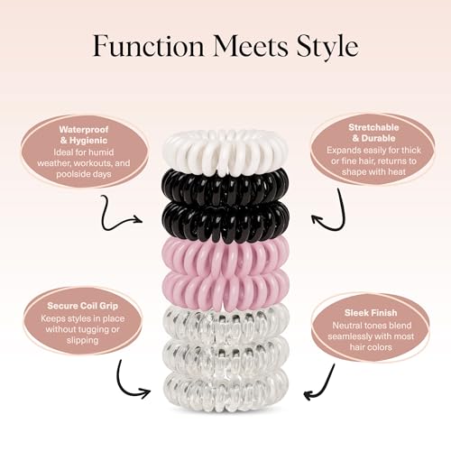 Image of Kitsch Spiral Hair Ties for Women - Creaseless and Dent-free Coil Hair Ties | No Damage, Phone Cord Coils | Made of Flexible and Durable Plastic | Ideal for Daily Use - 8pcs Basics