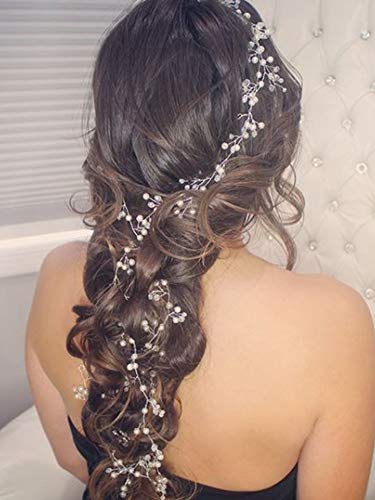 Fxmimior 1225555 Bridal Wedding Crystals Love Long Hair Vine Headband Wedding Evening Party Headpiece Extra Long Hair Vine Silver Long Bride Hair Jewelry Hair Accessories 39.4In thumb #4