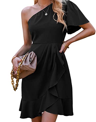 LYANER One Shoulder Ruffle Wrap Mini Dress #TOP24