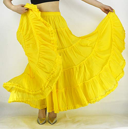 YSJERA Women's Cotton 5 Tiered A Line Pleated Maxi Skirt Long Boho Gypsy Dance Skirts