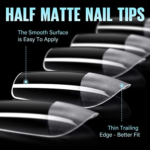 Tomicca Acrylic Nail Tips, Short Square Soft Gel Nail Tips, Pre Shaped Half Matte Gel X Nail Tips For Nail Extension, 192Pcs 12 Size Gel Tips Nail Kit For Home Diy Nail Art #TOP1