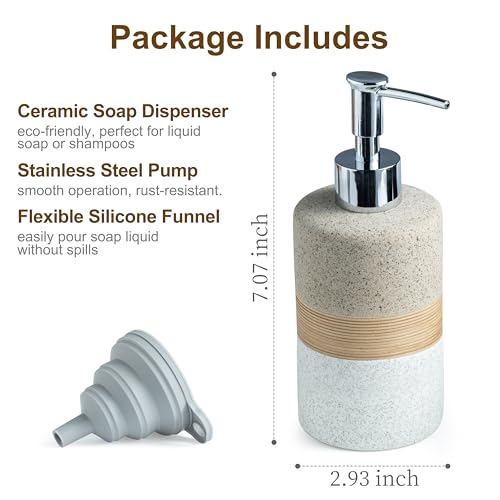 Image of Ceramic Kitchen Dish Soap Dispenser Set with Stainless Steel Pump | Refillable Hand Soap, Shampoo and Conditioner, Body Wash, Lotion Dispenser | for Kitchen and Bathroom Counter Non Slip, 12 Oz