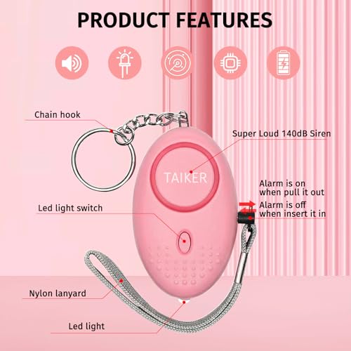 Image of Personal Alarm for Women 140DB Emergency Self-Defense Security Alarm Keychain with LED Light for Women Kids and Elders-2 Pack (Aqua Marine & Pink)