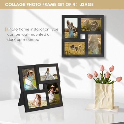 Image of DUENPY 4x6 Collage Frame Tempered Glass For 4 4x6 Photos Black | Premium Tempered Glass Provides Clear Vision, Ideal Decor to Arrange Your Warm Family Photos At Home