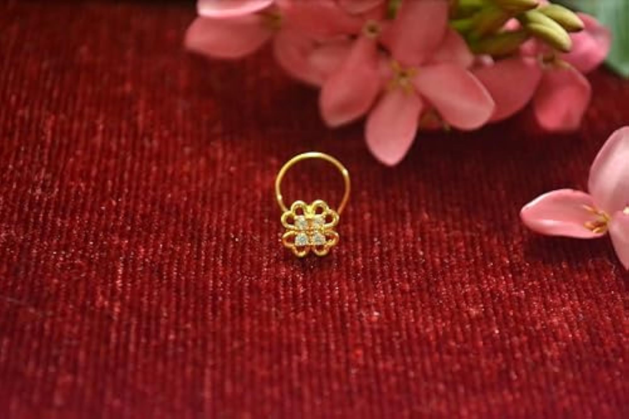 Floral Design White Multi American Diamond Nose Ring