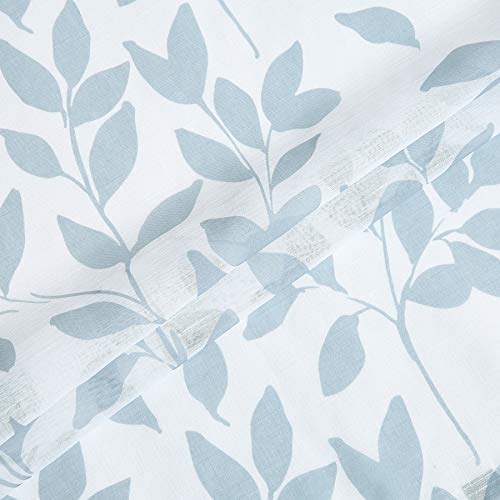 Image of Blue White Sheer Curtains 84 inch Long Living Room Leaf Printed Linen Textured Semi Sheer Drapes for Guest Bedroom Botanical Country Rustic Light Filtering Window Treatment Sets for Dining Kitchen 2 pcs