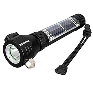 Spurtar 7 Modes Solar Torch 2000mAh with Seat Belt Cutter, Safety Hammer and Compass, Solar Powered Rechargeable Torch, LED Camping Torch, Car Torch Tactical Flashlight, USB Rechargeable Torch