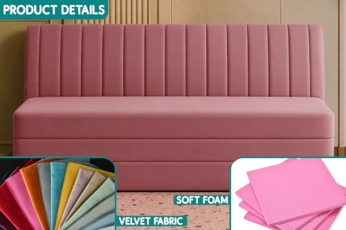 Image of Los Angeles Modern Velvet 3-Seater Sofa Cum Bed, Multipurpose Convertible Sleeper Couch Sofa for Living Room, Bedroom & Office- Rose Pink Color