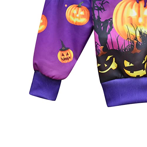 Boy Winter Coat 10 Toddler Infant Baby Girls Halloween Bat Pumpkins Prints Long Sleeves Zipper Boy (Purple, 4-5 Years)2