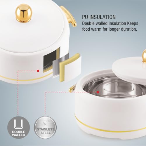 Image of Modware Atlantis Casserole Set of 3-1500ml /2000ml /2500ml Elegant Design Premium Hot Pot, Retains Temperature for Hours, Insulated Inner Steel Casserole for Roti Hot Box for Home Chapati Box (White)