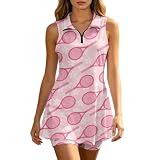 Generisch Damen 2-teiliges Set Tennis Kleid Shorts mit Taschen Ärmelloses Golfkleid mit Reißverschluss Sportlich und Figurformend für Tennis Golf Trainingsanzug Jogginganzug