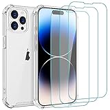 😊【Nur Kompatibel mit iPhone 14 Pro】Dieses transparente hülle mit 3 stück panzerfolie kompatibel für iPhone 14 Pro, was die ursprüngliche linie und das originale design von Ihrem telefon hervorhebt. Die kombination aus abdeckung und glasfolie bietet den besten umfassender schutz für Ihr Telefon. Die perfekte hülle mit präzisem ausschnitt, einfach zu bedienende funktionstasten und kein hindernis für Ihre lautsprecher-und ladeanschlüsse, kann auch kabellos aufgeladen werden.