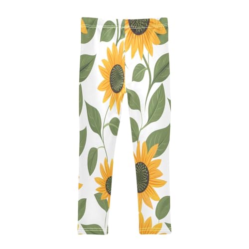 Bolaz Toddler Girls Leggings Printed Yoga Pants Leggings Sunflower with Green Leaves for Kids2