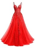 YMSHA Red Prom Dresses for Women Junior's Long Sparkly Lace V Neck Simple Formal Gowns and Evening Dresses 10