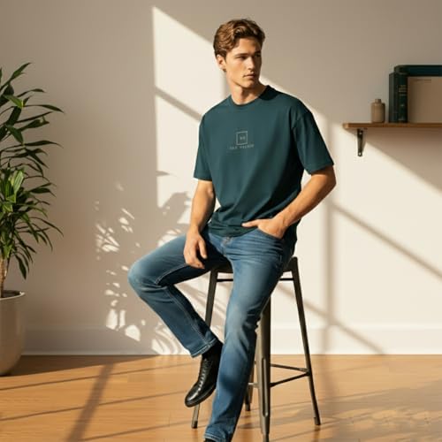 Image of Van Heusen Men's Premium Cotton Oversized Drop Shoulder Brand Logo T-Shirt