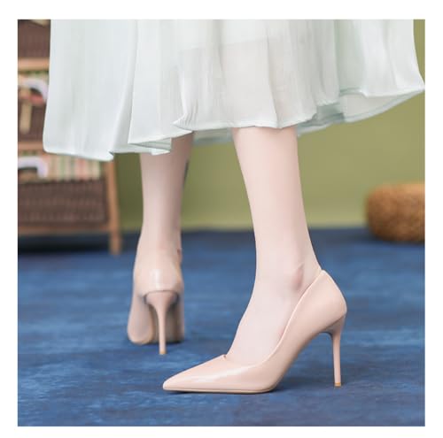 Women's Patent Leather Pumps - Pointed Toe 4 Inch/10cm Stiletto Heels with red Outsole, Slip-On Party & Wedding Dress Shoes2