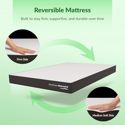 Image of SleepyHug Firmcore Rebonded Reversible Mattress | Extra Firm Support | Anti-Sag Durability | Dual-Side Usable | 72x72x5 Inches, Black & Grey