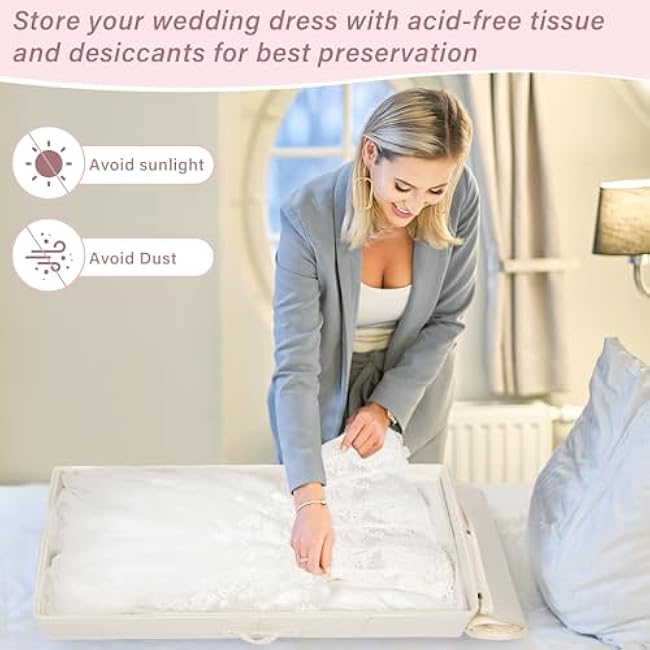 Faith Love Hope Bridal Essentials Heirloom Breathable Wedding Gown Preservation Box - Large Size with Microfiber Gloves and Acid-Free Tissue Paper