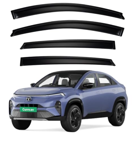 Image of Premium Smoke Car Door Visor Front+Rear Sun /Rain Guard Outside Mount Tape-On Window Visors Compatible with Tata Curvv EV (2025-2026)