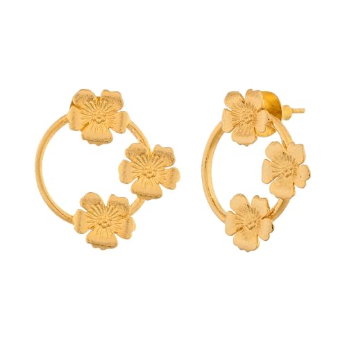 Image of Voylla Hawaii Hibiscus Stud Earrings For Women Anti Tarnish Floral Boho Vacation Travel Tropical Everyday Wear Designer Stud Earrings Gift For Women