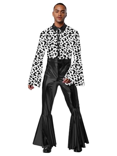 Combinaison métallique 70s disco bodysuit homme noir pantalon costume bal rave carnival M