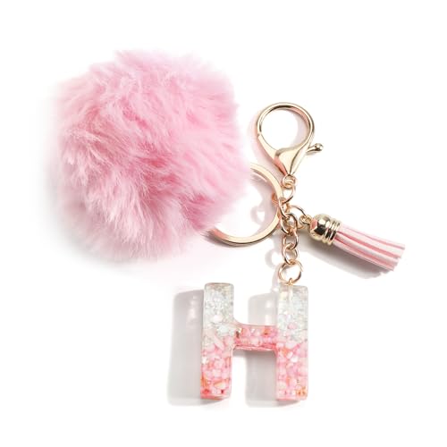 Porte-Clés Femme Avec Initiale, Charms Sac, Pendentif Lettre, Pompon Et Pompon, Porte Clé Personnalisé Bijou De Sac, Cadeau Collège Femme, Bijou De Sac à...