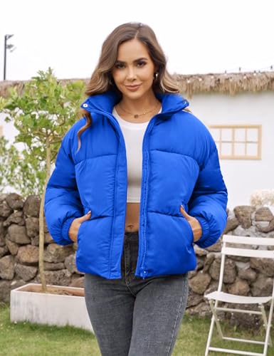 Flygo Womens Cropped Puffer Jacket Zip Up Stand Collar Lightweight Quilted Padded Down Winter Warm Jackets Coats with Pockets4