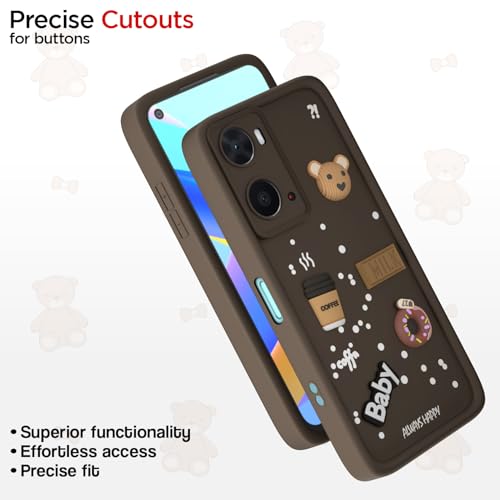 Image of Pikkme Back Cover for Oppo A76 / Oppo A96 / Oppo A36 | Cute Fun Cartoon 3D Bear Silicone Full Body Protection Bumper Case (Brown)