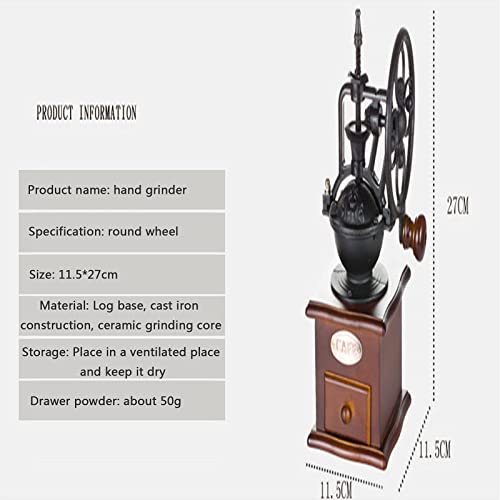 SXLCKJ Retro-Kaffeemühle, Riesenrad-Handmühle, Kaffeebohnenmühle, Massivholzmaterial, Keramik (Crusher) – Bild 5